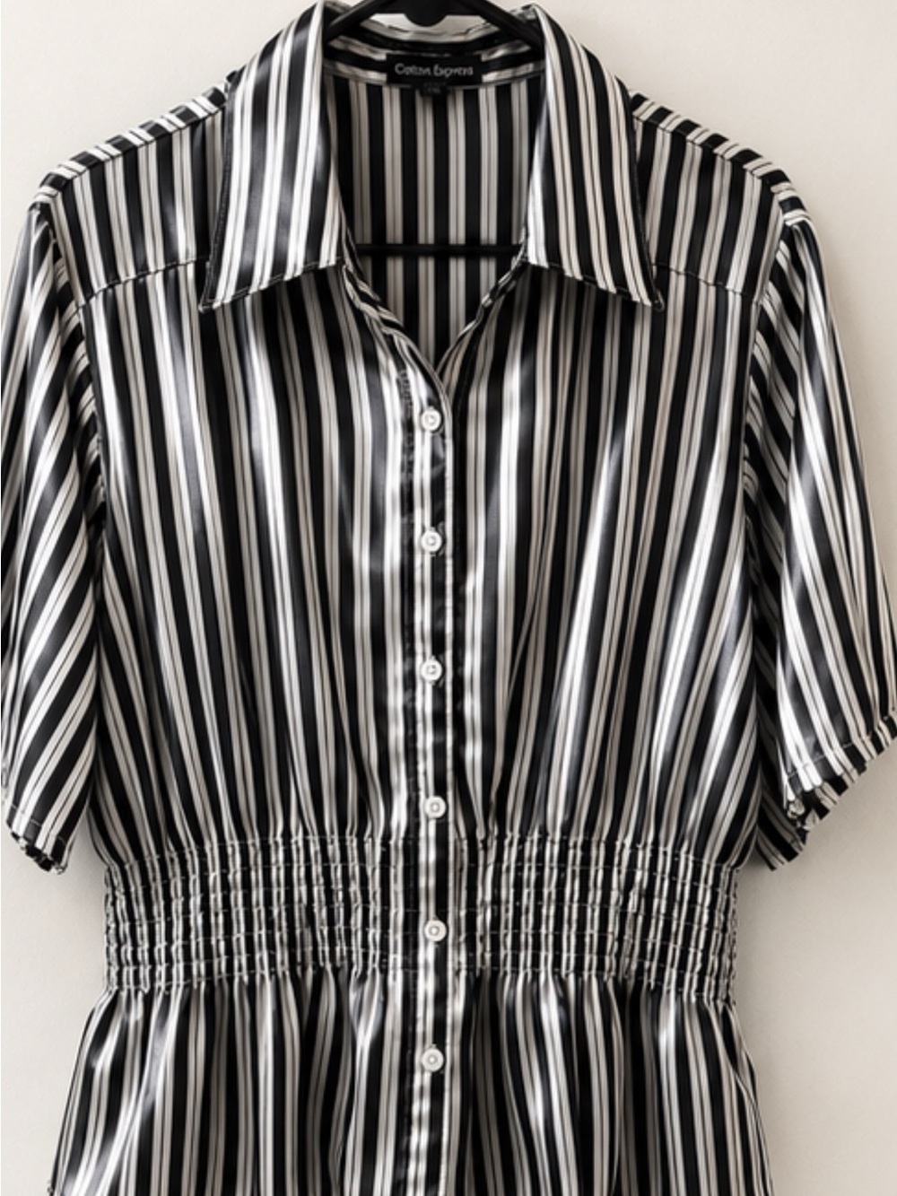 Black & Gray Vertical Stripe Button-Front Blouse